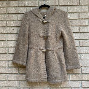 BETWEEN ME & YOU Wool Mohair Alpaca Blend Button Up Hooded Cardigan Sweater